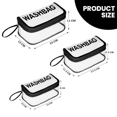 Image of Storite Set of 3 Transparent PVC Travel Pouch Set for Cosmetics- Black