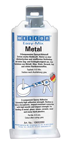 Weicon 10652050 Easy-Mix Metal 50ml Epoxyd-Klebstoff für Metall, Kunststoff, Holz, Glas, grau/grün