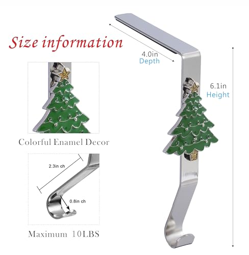 Colorful Christmas Stocking Holders Set of 4, Weighted Non-Slip Mantle Hangers for Fireplace, Decorative Xmas Stocking Hooks for Holiday Home Decor
