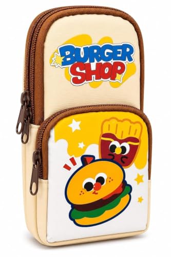 Image of Alokik Double Zipper Pencil Pouch for Kids | Large Capacity Stationery Organizer | Multi-Compartment Pencil Case for School, Office & Travel | Cute Food Theme Design (Burger Shop Pouch)