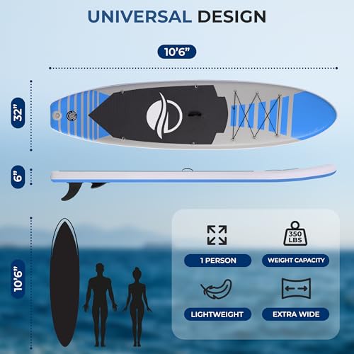 SereneLife Inflatable Stand Up Paddle Board - Wide Stable Design, Non-Slip Deck for Adults & Youth with Premium Paddle Board Accessories: Carry Bag, Dual Action Pump, Paddle, Ankle Leash - 10'6" - Thumbnail 5