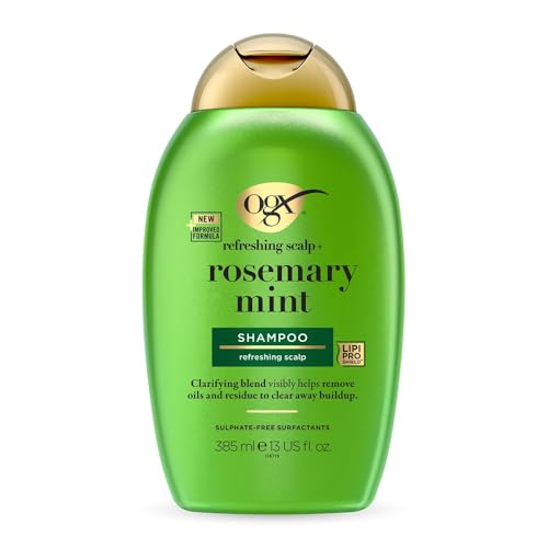 OGX Refreshing Scalp with Rosemary Mint Shampoo 385ml New & Clarifying Blend to Remove Excess Oil and Residue Clears Buildup For Healthier Looking Hair Sulfate Free Surfactants Pack Shot May Vary