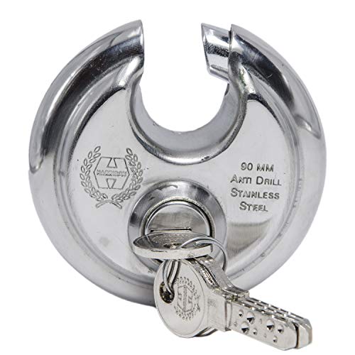 Image of Harrison Padlocks /Round Padlock 70mm 12 Pin with 3 Computerised Keys 0495-SUPER-STAR Pack of 1 / Mild Steel Material /Stainless Steel Finish /for Door, Shutter, Godown, gate