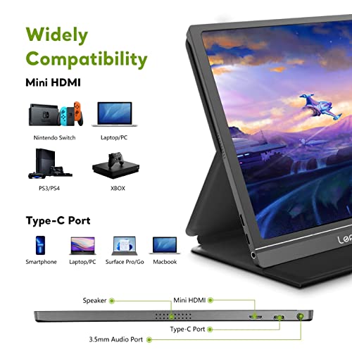 Lepow Portable Monitor Z1-Gamut Laptop Display 15.6'' Fhd [Improved Color Gamut] Ips 1080P Ultra-Slim Type-C & Hdmi Travel Monitor, Dual Speakers, Ideal For Laptops Pcs Phones Switch Ps4/3 Xbox #TOP2