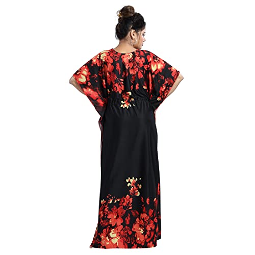 Image of Women's- Kaftan /Nighty /Maxi /Gown /Nightdress /Nightwear Serena Fabric- V-Neck Floral Print