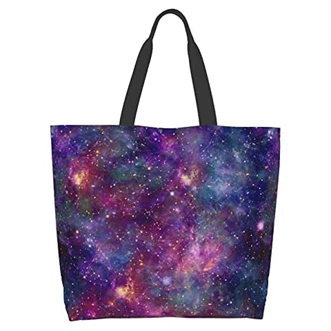 AuHomea Reusable Grocery Bag Avocado Couple in Love Tote Bags Large Women Casual Shoulder Bag for Outdoor Shopping, Colourful Galaxy, One Size Cover