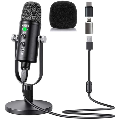 Aveek Micrófono USB, Condensador grabación micrófono con Silencio y Eco para Ordenador portátil, Mac Phone Studio, transmisión de transmisión y Juego