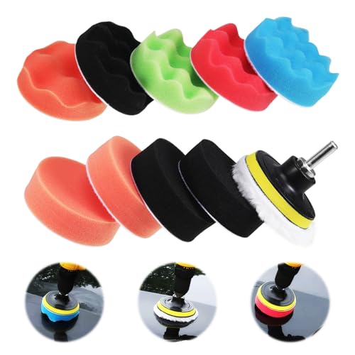 iewrtcin 12 Pieces Polishing Pads Kit,80 mm Polishing Pads, Drill Polishing Pad Car Polishing Pad for Auto Car Polishing, Sanding, Waxing