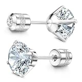 Subiceto Hypoallergenic G23 Implant Grade Titanium Screw Back Earrings 20G Pure Titanium Post for Sensitive Ears Cubic Zirconia Mens Earrings Studs for Women Men Silver 5mm