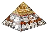 Crystal Heaven Laxmi Pyramid Original Certified Gomati Chakra, Rudraksha, Cowrie Kodi Maha Laxmi Pyramid - 90Mm Large Orgonite Pyramid With Shree Yantra - Pooja Vastu Items For Home For Good Luck