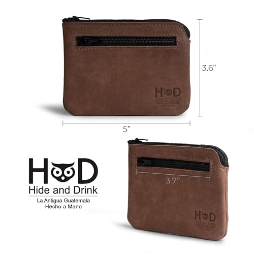 Hide & Drink, Rectangular Zippered Pouch, Compact Bag for Coins, Small Personal Items, Cash & Card Holder, Full Grain Leather, Handmade, Bourbon Brown4