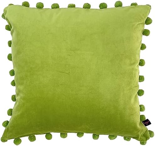 Ragged Rose Velvet Cushion Cover - Velvet Pompom Cushion Covers for Living Room & Bedroom - Zip Fastening - Lime Green Cushion Covers Cushion Covers 50cm x 50cm