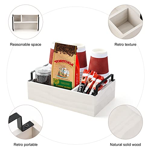 Coffee Bar Accessories And Organizer Coffee Station Organizer Diy Wooden Cup And Lid Holder For Kitchen Countertop Farmhouse Kcup Coffee Pod Holder With Handles Rustic White Coffee Bar Decor Storage Basket #TOP2
