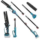 Akku Hochentaster Ast Kettensäge Profi-Astsäge kompatibel mit Makita 18V, 8 Zoll Bürstenlose 2 in 1 Astsäge mit Teleskopstiel und Teleskop Elektro Hochentaster Arbeitshöhe (on Akku)