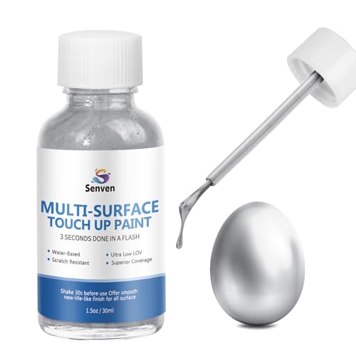 SENVEN Liquid Silver Leaf Paint High Gloss Multi Surface Rich Silver Paint for Metal, Wood, Plastic, Canvas, Appliance, Furniture Scratch Repair & Art Handcrafts 30ml/1.5oz Fast Drying Acrylic Metallic Finish