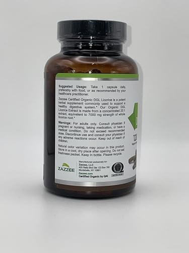 Zazzee USDA Organic DGL Licorice 20:1 Extract, 120 Vegan Capsules, 4 Month Supply, Deglycyrrhizinated Licorice Root, Glycyrrhiza Glabra, Digestive & Stomach Support, All-Natural, Non-GMO, Made in USA