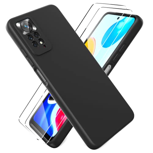 Ikziwreo Funda para Xiaomi Redmi Note 11 Pro/Note 11 Pro 5G + [2 Pack] Protector Pantalla, Carcasa de Silicona Líquida Gel Ultra Suave Funda con tapete de Microfibra Anti-Rasguño - Negro Cover