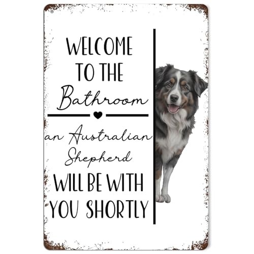 OVAcational Australian Shepherd Dog Bathroom Metal Signs, Australian Shepherd Gifts Tin Sin, Funny Aussie Dog Metal Wall Decor for Bathroom Washroom Restroom Toilet Decoration, 8x12 Inch
