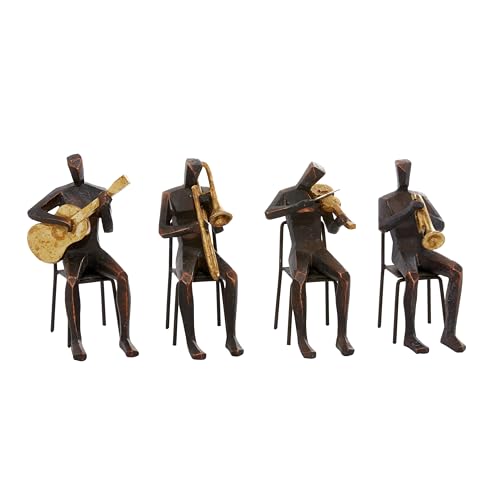 Set de 4 esculturas decorativas músicos en polystone marrón