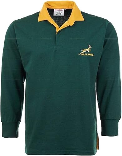 Fashion Link Men’s Rugby Full Sleeve South Africa Embroidered Logo | Collar Style | Rugby Fan Supporter Shirt | Dark Green | Size S to 5XL (L)