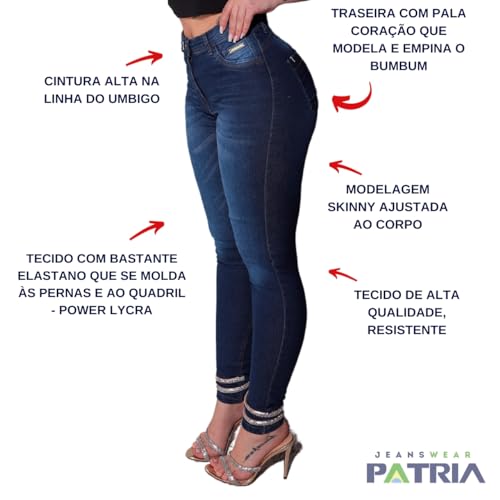 Calça Feminina Jeans Cintura Alta com Elastano Pala Coração (BR, Numérico, 44, Regular, Alto)