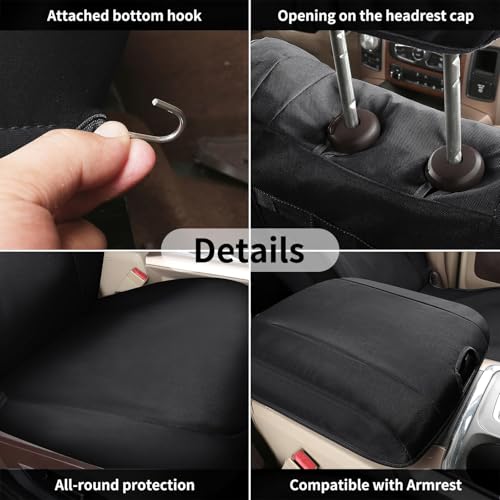 Image of Coverado Chevy Silverado Front Seat Covers, Oxford Seat Covers Fit for Chevy Silverado GMC Sierra 2007-2026 1500, 2015-2026 2500HD 3500HD Crew Double Extended Cab(Front, Black)