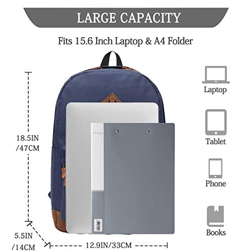 Vaschy School Backpacks For Adults Classic Lightweight Water Resistant Campus Rucksack Blue #TOP2