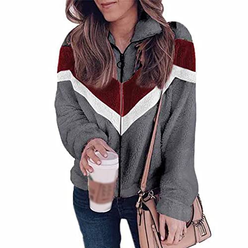 YiLianDa Damen Plüschjacke Teddy Warm Fleecejacke Pullover Winter Reißverschluss Kapuzenjacke Reißverschluss Mädchen Mantel Plüsch Sweatshirt Jacke Cardigan Grau 3XL Cover