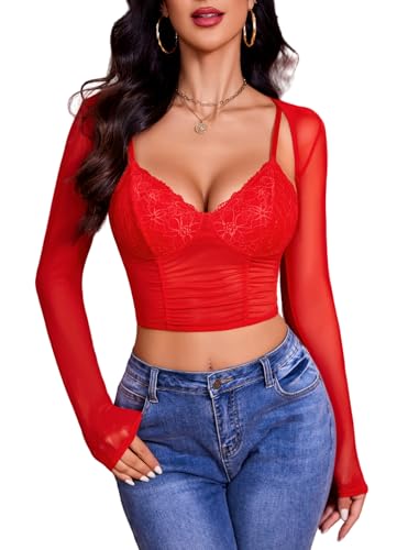 Haut court en maille Avidlove 2 pièces transparent avec boléro manches longues noir