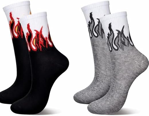WKLOUYHE Pack of 2 Unisex Stylish Athletic Socks With Fire Print Socks,Unisex Stretchable_Free Size