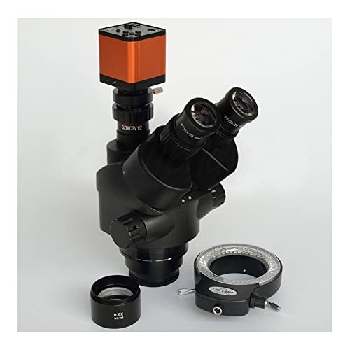 顕微鏡観察 BLACK MICROSCOPE 3.5X-90X 同時焦点三眼ズーム実体顕微鏡 16MP HDMI 60SPF +144LED(3.5X-45X 0.5X,NO LED)