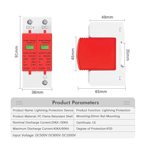Pararrayos fotovoltaicos DC 800V 2P para proteger inversores de sobretensiones 2