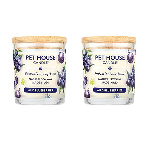 One Fur All, Pet House Candle - 100% Soy Wax Candle - Pet Odor Eliminator for Home - Non-Toxic and Eco-Friendly Air Freshening Scented Candles (Pack of 2, Wild Blueberries)