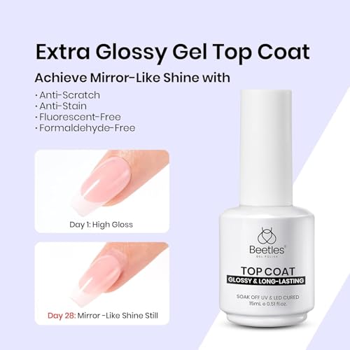 Image of Beetles Gel Nail Glue Kit, 15ml Nail Glue Builder & Extra Glossy Top Coat Gel Nail Polish 3 Pcs Soak Off UV Kit for Long-Lasting Shine, Manicure Nail Art Design Diy at Home Gifts for Women