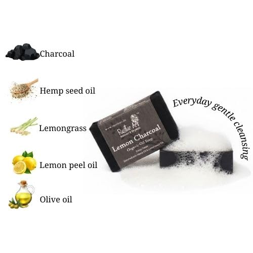 Image of Rustic Art Lemon Charcoal Soap | De-Tan & Oil Control | Handmade Organic | For Women & Men | 100g