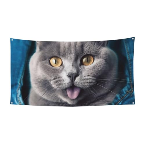 Blue cat sticking out tongue Banner Party Decor Backdrop Flag Birthday Party Photography Background Decoration Banners and Signs Wall Decor Banner Party Supplies Favors 35 x 70 Inch