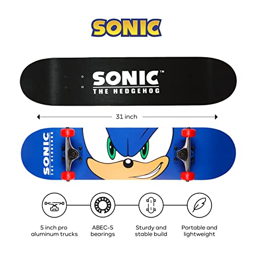 Image of Sakar Sonic The Hedgehog Skateboard with Printed Graphic Grip Tape. Great for Kids and Teens Cruiser Skateboard with ABEC 5 Bearings, Durable Deck, Smooth Wheels
