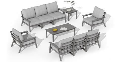 Image of LOUNZY HDPE Patio Furniture Set,10 Pieces Sectional Outdoor Furniture Set, All Weather Outdoor Couch Set Patio Conversation Set for Deck, Lawn, Grey