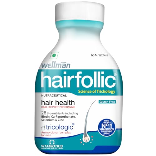 Wellman Hairfollic Hair Supplements for Men with Zinc & Selenium – Supports Hair Health, Strengthens Hair Roots | Vegetarian 60 Tablets Container Pack