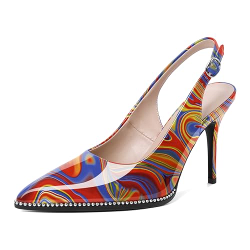 Image of SAMMITOP Women Slingback Heels Stilettos Closed Pointed Toe High Heel Silver Beaded Pumps Comfortable 3.5 Inch High Heels for Women Dressy Shoes