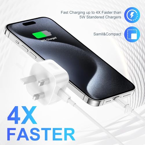 iPhone 17 16 15 Charger Fast Charging with 2M USB C to C Cable Lead, 20W Type C Fast Charger Plug for Apple iPhone 17 Pro Max/17 Air/16 Pro/16e/15 Plus/MacBook Pro 2022/iPad Pro/Mini 12.9/11 inch - Image 3