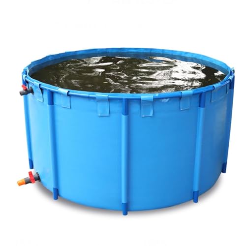 Estanque de Lona para Peces, Piscina elevada, Acuario con válvula de Drenaje, Lona de PVC con Estructura de Acero para estanques, pecera, koi y Peces de Colores (Color: Azul, tamaño: 1,2 x 0