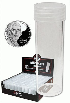 BCW Nickel Coin Tubes - 5 Pack, Holds 40 Nickels Each, Airtight, Transparent Plastic, Ideal for Kids