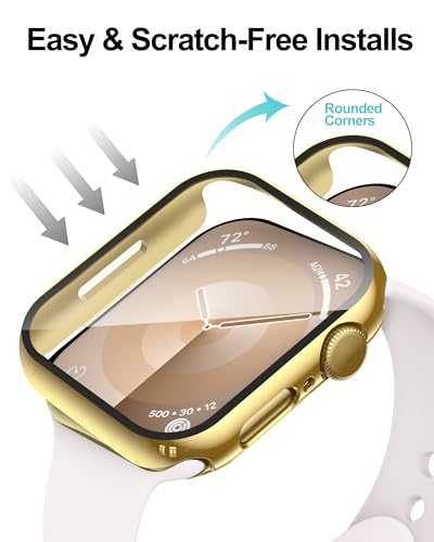 Image of Smiling 2 Pack Case Compatible with Apple Watch SE 3 (2025) / SE 2 / SE /Series 6 /5 /4 40mm with Tempered Glass Screen Protector, Hard PC Case Overall Protective Cover- Gold