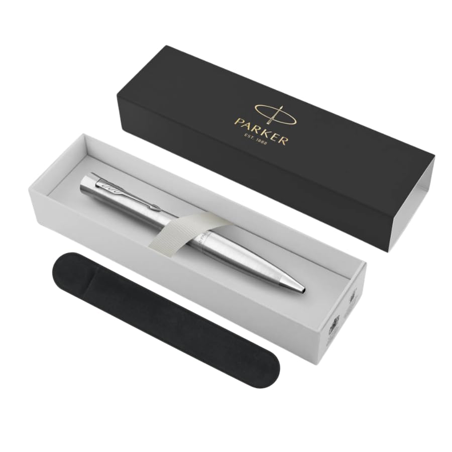 Parker Urban Twist Stylo à bille | Metro Metallic avec bordure chromée | Recharge d'encre bleue à pointe moyenne | Coffret cadeau avec étui en velours