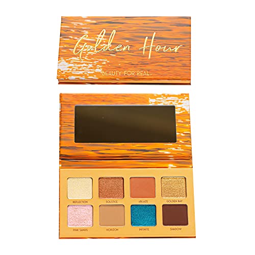 Beauty for Real Golden Hour Eyeshadow Palette - Eight Shades with Matte & Shimmer Finishes - Infused with Mango Butter & Vitamin E - Cruelty Free, Vegan