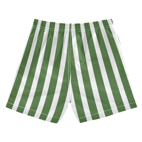 Green with White Stripes Boys Swim Trunks Boys Beach Board Shorts Quick Dry Bathing Suit2