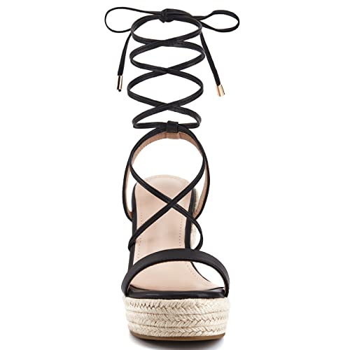 Image of Coutgo Women's Espadrille Wedges Lace Up Platform Ankle Cross Strap Slingback Summer Dress Sandals