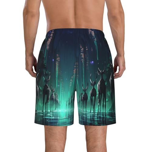 Deer On City Streets Men's Beach Pants-Quick-Dry & Comfortable Mens Beach Shorts for Men, Perfect for Surfing and Everyday Wear White3