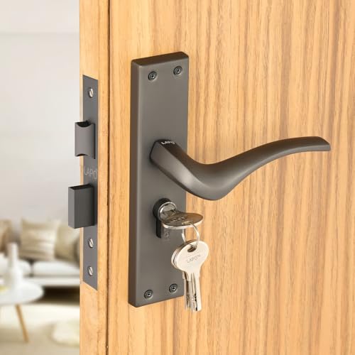 Image of LAPO Mortise Door Lock for Home Main Door & Bedroom with Handle, Left-Right Fit 30-50mm Door Home Office Hotel, Heavy-Duty 60mm Cylinder, 45x45mm Body, 3 Brass Keys | Black Finish |CY-101